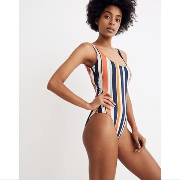 Madewell Second Wave Tank One Piece Swimsuit in Towel Stripe S Swim Beach Pool - Picture 1 of 7